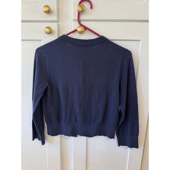 Kate Spade Navy Rhinestone Button Navy Blue Cropped Sweater Normcore Size S - Picture 5 of 6